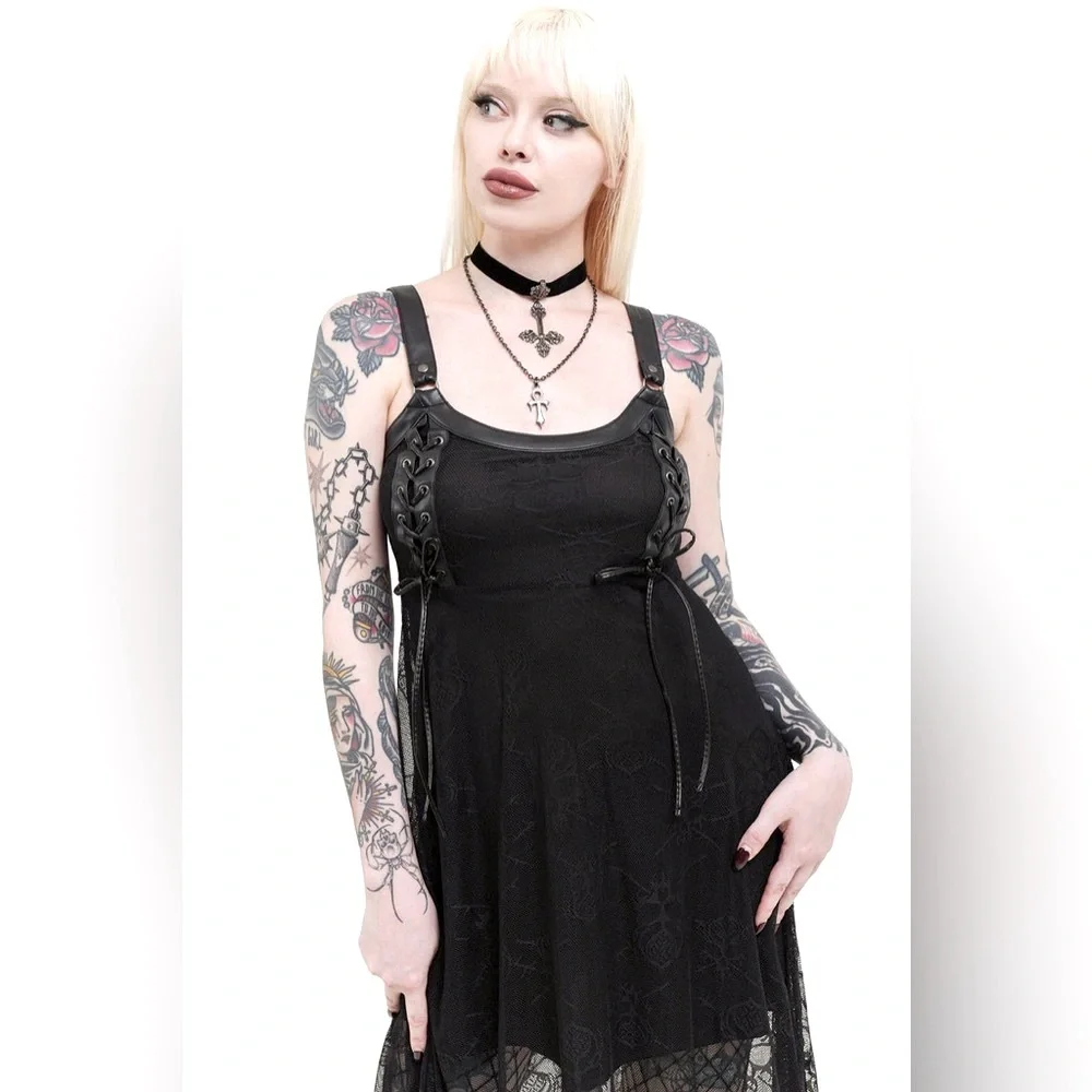 Killstar Anne Arkist Black Skull Lace Midi Goth Sleeveless Dress XL NWT - Picture 4 of 16